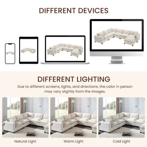 English Elm Video]117.5 Inch U Shaped Chenille Sectional Sofa with Storage Ottoman 7 Seat Modular Beige N723S7893A