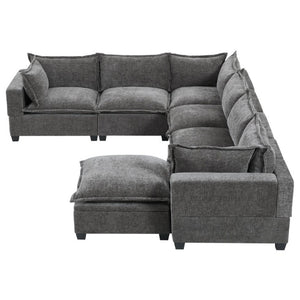 English Elm Video]117.5 Inch U Shaped Chenille Sectional Sofa with Storage Ottoman 7 Seat Modular Gray N723S7893E
