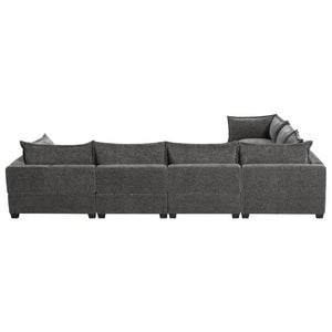 English Elm Video]117.5 Inch U Shaped Chenille Sectional Sofa with Storage Ottoman 7 Seat Modular Gray N723S7893E