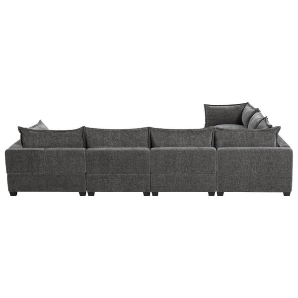 English Elm Video]117.5 Inch U Shaped Chenille Sectional Sofa with Storage Ottoman 7 Seat Modular Gray N723S7893E