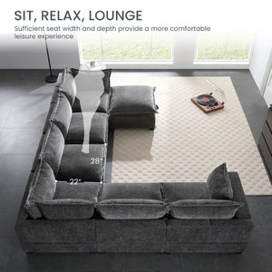 English Elm Video]117.5 Inch U Shaped Chenille Sectional Sofa with Storage Ottoman 7 Seat Modular Gray N723S7893E