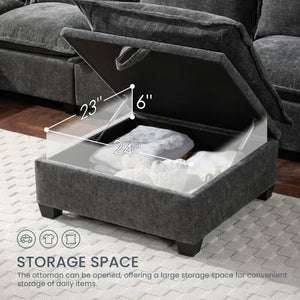 English Elm Video]117.5 Inch U Shaped Chenille Sectional Sofa with Storage Ottoman 7 Seat Modular Gray N723S7893E