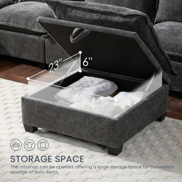 English Elm Video]117.5 Inch U Shaped Chenille Sectional Sofa with Storage Ottoman 7 Seat Modular Gray N723S7893E
