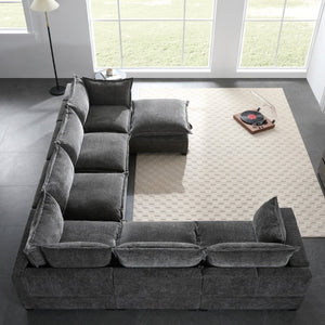 English Elm Video]117.5 Inch U Shaped Chenille Sectional Sofa with Storage Ottoman 7 Seat Modular Gray N723S7893E