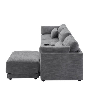 English Elm Video]124 Inch Chenille Sectional Sofa with Charging Console Pocket Spring Cushions Ottoman N723S8775E