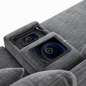 English Elm Video]124 Inch Chenille Sectional Sofa with Charging Console Pocket Spring Cushions Ottoman N723S8775E