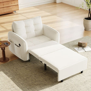 English Elm New Chenille Sleeper Chair Tufted Convertible Sofa Bed with USB Charging and Storage Beige N723S9614A
