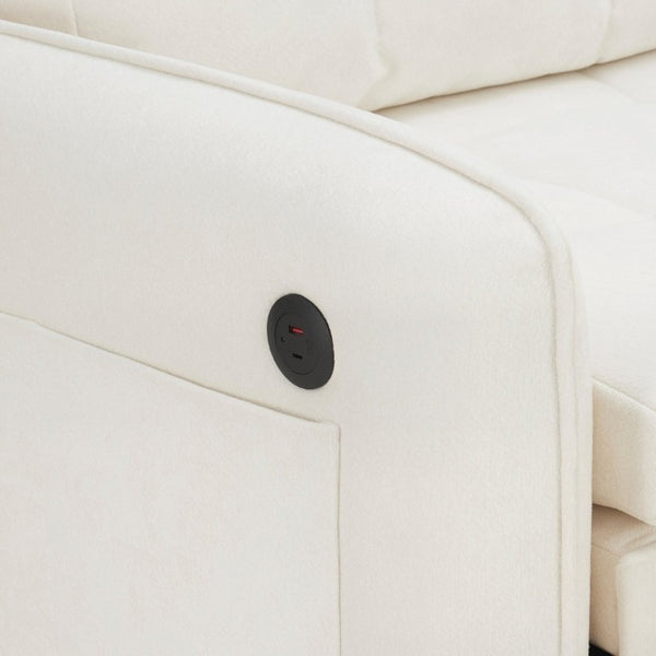 English Elm New Chenille Sleeper Chair Tufted Convertible Sofa Bed with USB Charging and Storage Beige N723S9614A