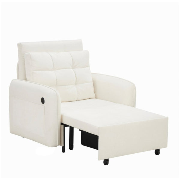 English Elm New Chenille Sleeper Chair Tufted Convertible Sofa Bed with USB Charging and Storage Beige N723S9614A