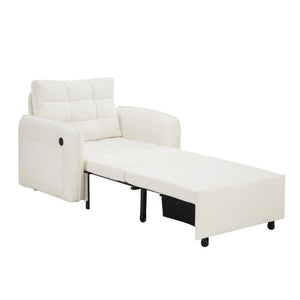 English Elm New Chenille Sleeper Chair Tufted Convertible Sofa Bed with USB Charging and Storage Beige N723S9614A