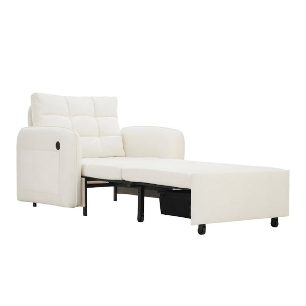 English Elm New Chenille Sleeper Chair Tufted Convertible Sofa Bed with USB Charging and Storage Beige N723S9614A