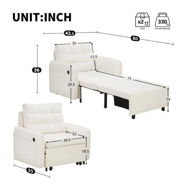 English Elm New Chenille Sleeper Chair Tufted Convertible Sofa Bed with USB Charging and Storage Beige N723S9614A