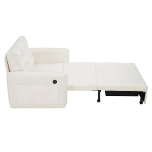 English Elm New Chenille Sleeper Chair Tufted Convertible Sofa Bed with USB Charging and Storage Beige N723S9614A