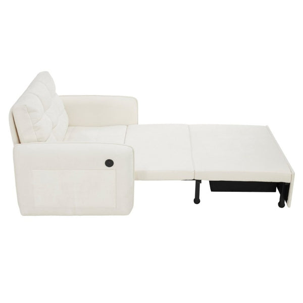 English Elm New Chenille Sleeper Chair Tufted Convertible Sofa Bed with USB Charging and Storage Beige N723S9614A