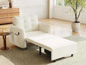 English Elm New Chenille Sleeper Chair Tufted Convertible Sofa Bed with USB Charging and Storage Beige N723S9614A