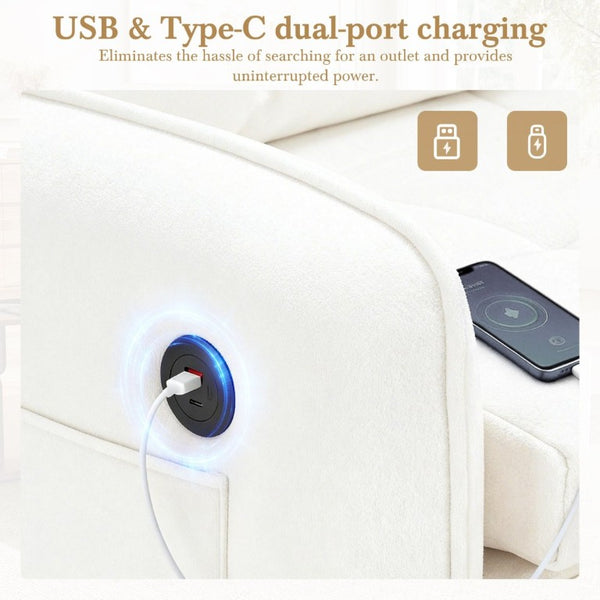 English Elm New Chenille Sleeper Chair Tufted Convertible Sofa Bed with USB Charging and Storage Beige N723S9614A