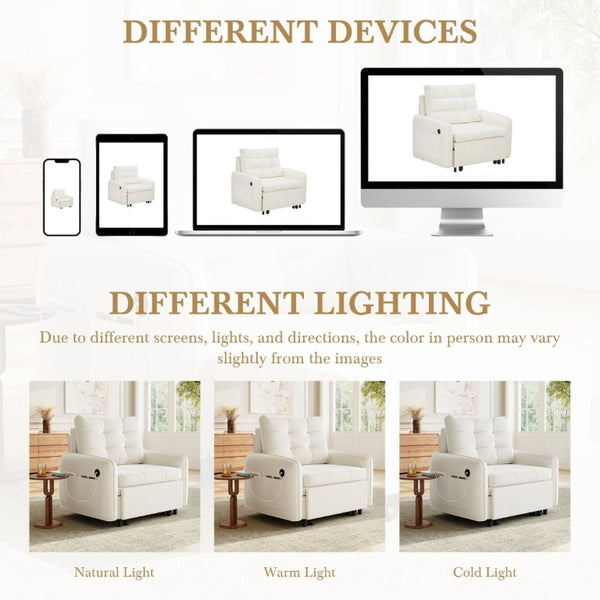 English Elm New Chenille Sleeper Chair Tufted Convertible Sofa Bed with USB Charging and Storage Beige N723S9614A