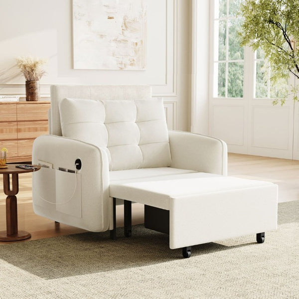 English Elm New Chenille Sleeper Chair Tufted Convertible Sofa Bed with USB Charging and Storage Beige N723S9614A