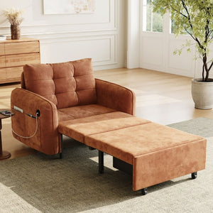 English Elm New Chenille Sleeper Chair Tufted Convertible Sofa Bed with USB Charging and Storage Orange N723S9614G