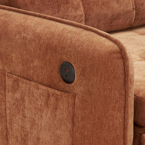 English Elm New Chenille Sleeper Chair Tufted Convertible Sofa Bed with USB Charging and Storage Orange N723S9614G