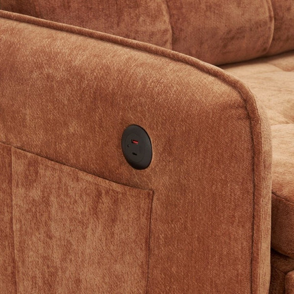 English Elm New Chenille Sleeper Chair Tufted Convertible Sofa Bed with USB Charging and Storage Orange N723S9614G