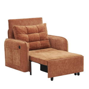 English Elm New Chenille Sleeper Chair Tufted Convertible Sofa Bed with USB Charging and Storage Orange N723S9614G