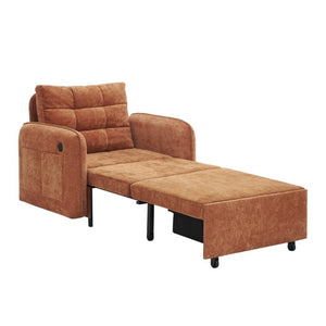 English Elm New Chenille Sleeper Chair Tufted Convertible Sofa Bed with USB Charging and Storage Orange N723S9614G