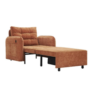 English Elm New Chenille Sleeper Chair Tufted Convertible Sofa Bed with USB Charging and Storage Orange N723S9614G