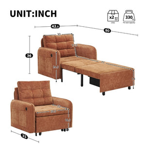 English Elm New Chenille Sleeper Chair Tufted Convertible Sofa Bed with USB Charging and Storage Orange N723S9614G