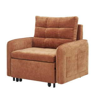 English Elm New Chenille Sleeper Chair Tufted Convertible Sofa Bed with USB Charging and Storage Orange N723S9614G