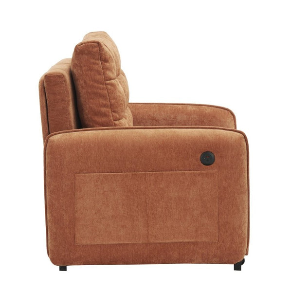 English Elm New Chenille Sleeper Chair Tufted Convertible Sofa Bed with USB Charging and Storage Orange N723S9614G
