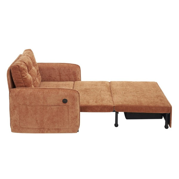 English Elm New Chenille Sleeper Chair Tufted Convertible Sofa Bed with USB Charging and Storage Orange N723S9614G