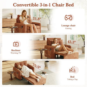 English Elm New Chenille Sleeper Chair Tufted Convertible Sofa Bed with USB Charging and Storage Orange N723S9614G