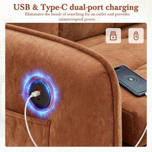 English Elm New Chenille Sleeper Chair Tufted Convertible Sofa Bed with USB Charging and Storage Orange N723S9614G