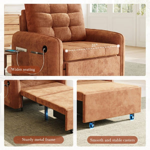 English Elm New Chenille Sleeper Chair Tufted Convertible Sofa Bed with USB Charging and Storage Orange N723S9614G