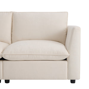 English Elm 98" U-shaped Chenille Sectional with Storage Ottomans Fold Tray and Charging Ports Beige N723S9797A