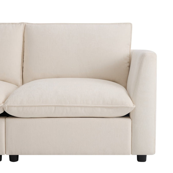 English Elm 98" U-shaped Chenille Sectional with Storage Ottomans Fold Tray and Charging Ports Beige N723S9797A