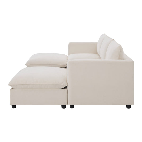 English Elm 98" U-shaped Chenille Sectional with Storage Ottomans Fold Tray and Charging Ports Beige N723S9797A