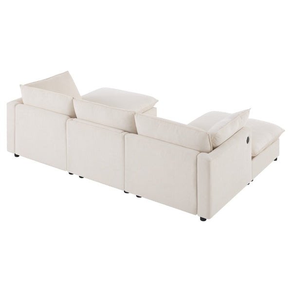 English Elm 98" U-shaped Chenille Sectional with Storage Ottomans Fold Tray and Charging Ports Beige N723S9797A