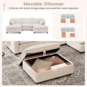 English Elm 98" U-shaped Chenille Sectional with Storage Ottomans Fold Tray and Charging Ports Beige N723S9797A