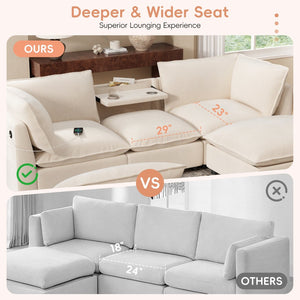 English Elm 98" U-shaped Chenille Sectional with Storage Ottomans Fold Tray and Charging Ports Beige N723S9797A