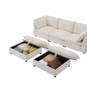 English Elm 98" U-shaped Chenille Sectional with Storage Ottomans Fold Tray and Charging Ports Beige N723S9797A