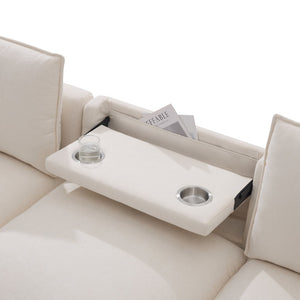 English Elm 98" U-shaped Chenille Sectional with Storage Ottomans Fold Tray and Charging Ports Beige N723S9797A