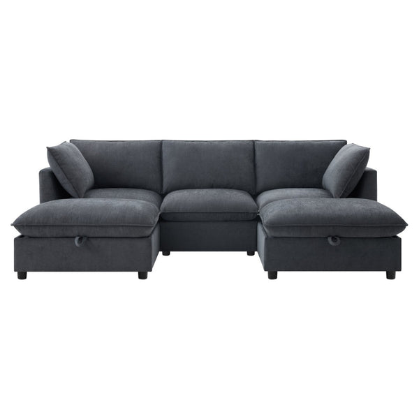 English Elm 98" U-shaped Chenille Sectional with Storage Ottomans Fold Tray and Charging Ports Gray N723S9797E