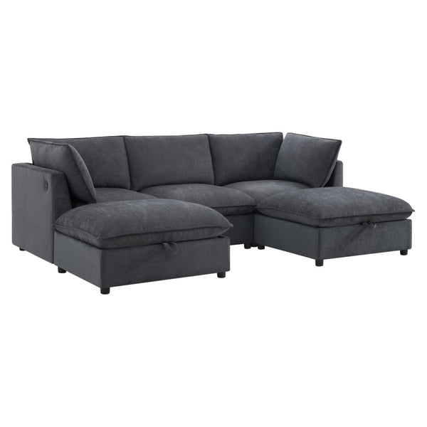 English Elm 98" U-shaped Chenille Sectional with Storage Ottomans Fold Tray and Charging Ports Gray N723S9797E