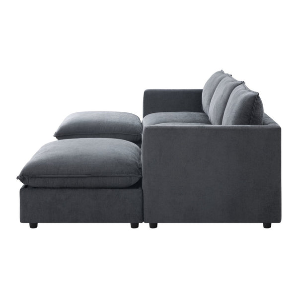 English Elm 98" U-shaped Chenille Sectional with Storage Ottomans Fold Tray and Charging Ports Gray N723S9797E