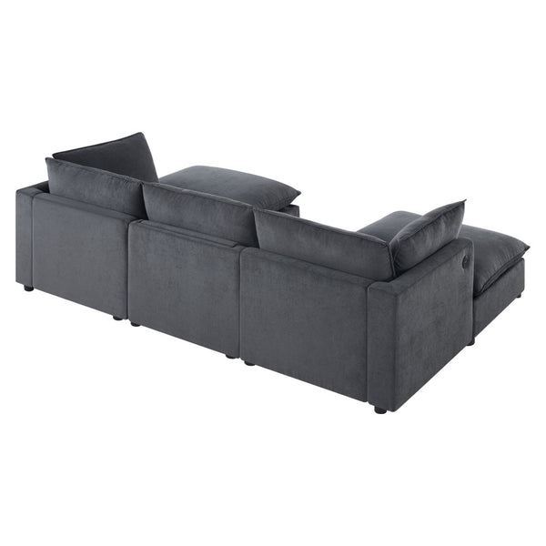 English Elm 98" U-shaped Chenille Sectional with Storage Ottomans Fold Tray and Charging Ports Gray N723S9797E