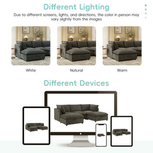 English Elm 98" U-shaped Chenille Sectional with Storage Ottomans Fold Tray and Charging Ports Gray N723S9797E