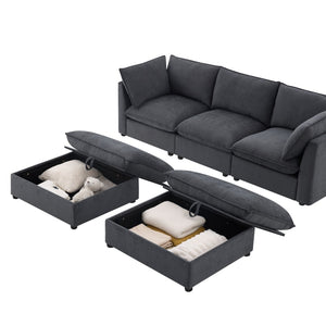 English Elm 98" U-shaped Chenille Sectional with Storage Ottomans Fold Tray and Charging Ports Gray N723S9797E