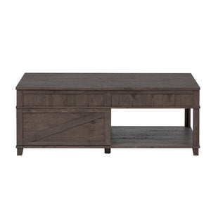 English Elm U-can Lift Top Coffee Table with Hidden Storage Open Shelf and Raised Workstation Surface Antique Brown N724P401355D